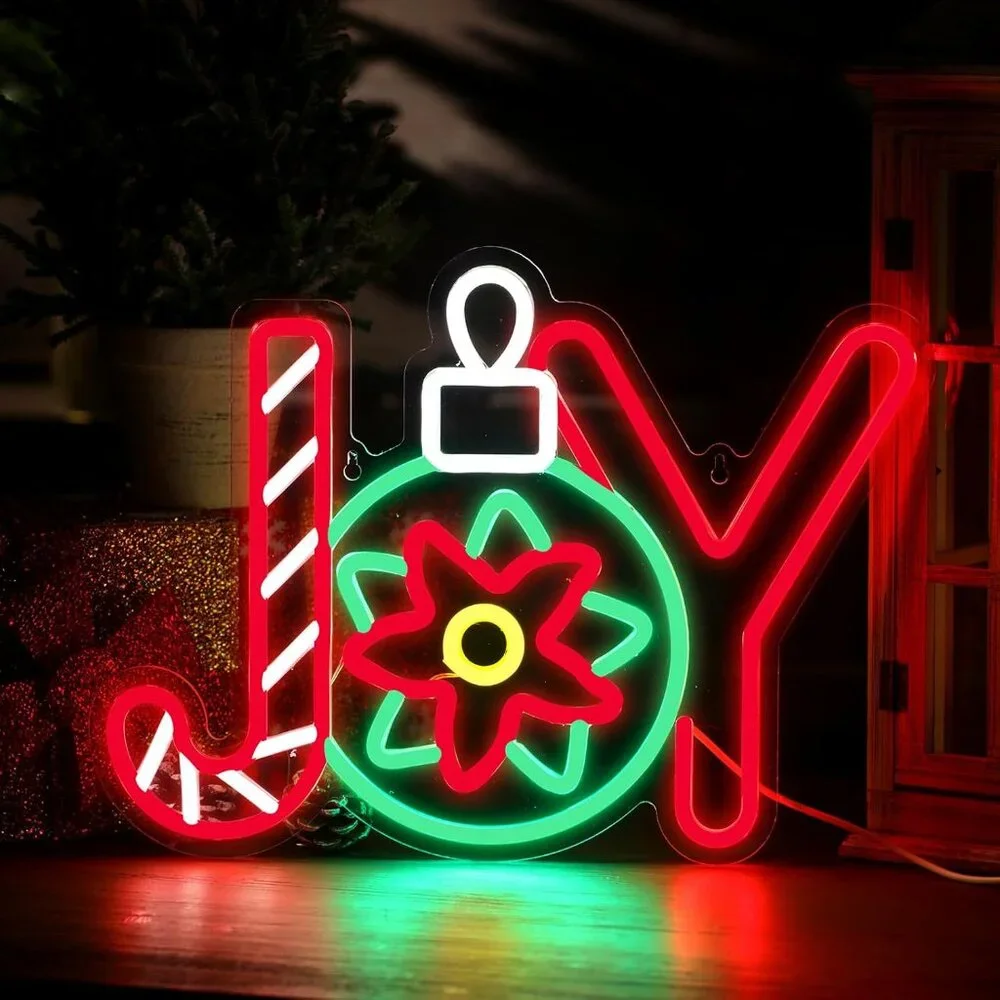 Christmas Joy Neon Sign Led Candy Dimmable Light Up Sign for Party Kids Gift